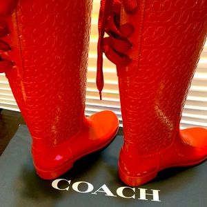 Coach red rubber rain / winter tall boots!